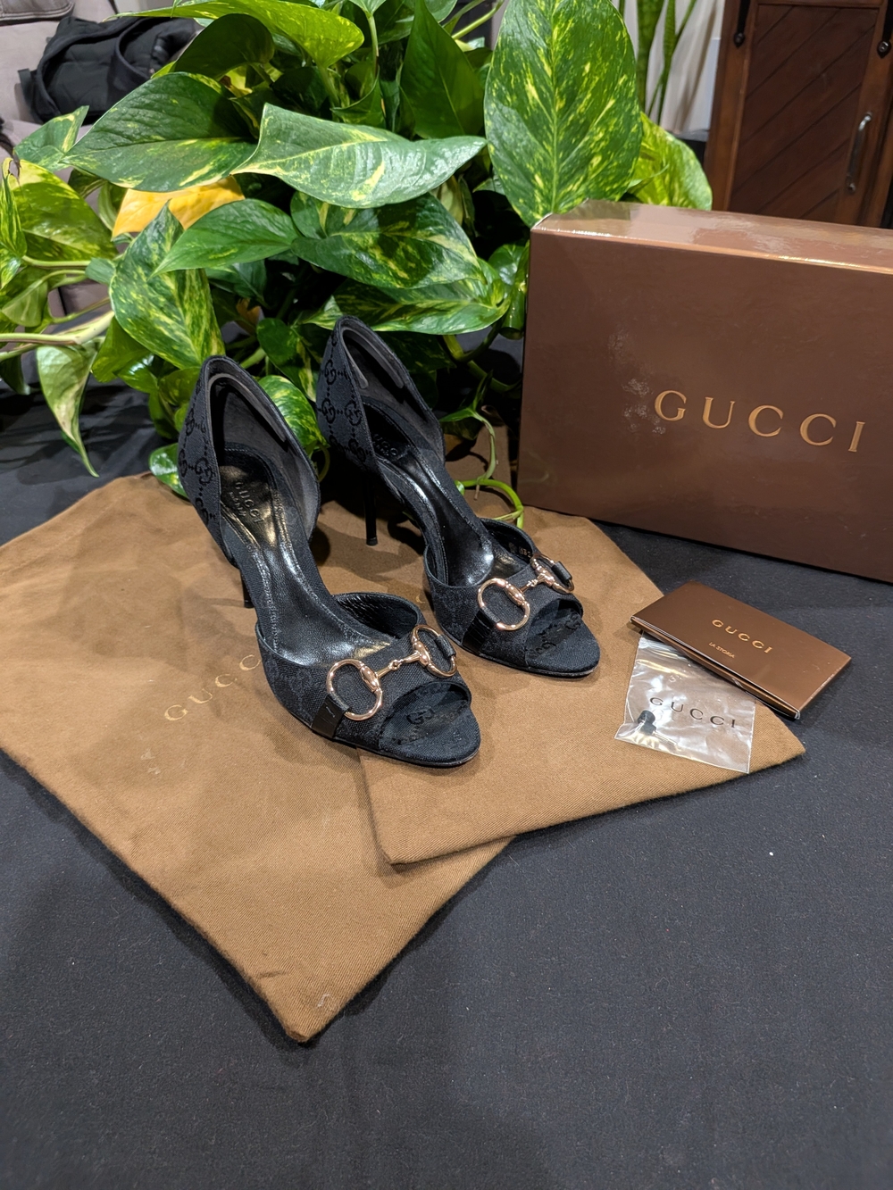 Gucci Black Open-Toe Horsebit D'Orsay Heels
